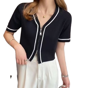 2025 New Women's Striped V-Neck <b>Cardigan</b> Double Zipper Breathable Casual Summer Sweater - Product Image 1