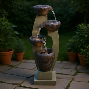 Fontaine d'extérieur moderne de 40 pouces de hauteur, design contemporain, décoration de jardin et de patio, matériau en pierre résistant à l'eau - Product Image 2