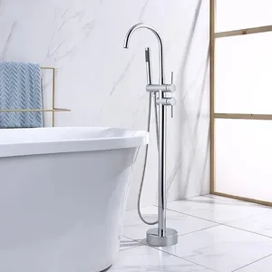 Robinet de baignoire sur pied en laiton avec douche à main en laiton mitigeur de robinet rotatif autoportant pour hôtel Villa Resort