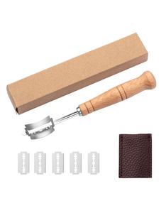 Couteau à grigner le pain au levain avec manche en bois et 5 lames – Outil de pâtissier pour grigner la pâte - Product Image 5