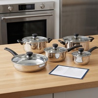 Ensemble de casseroles et poêles en acier inoxydable de haute qualité pour cuisine classique - Ustensiles durables avec couvercles en verre, compatibles induction et gaz pour la cuisson à domicile