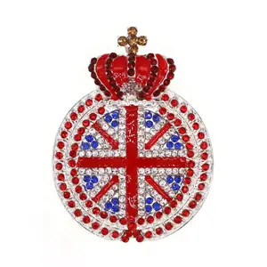 UK Union Jack Flag Brooch Rhinestone Crown Angel British Flag Patriotic Brooch Pin