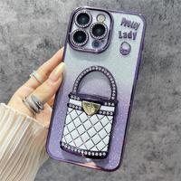 Nouvel arrivage Coque de téléphone avec support de miroir de maquillage caché pour Huawei P70 pro Strass incrustés TPU souple pour femmes