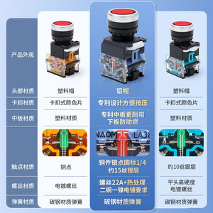 La38 <b>Push</b> <b>Button</b> <b>Switch</b> 1No1Nc 250V Ip40 Round Head Self Resetting Press Type Mechanical Non Illuminated - Product Image 1