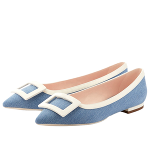 Pointed Toe Solid <b>Flat</b> Shoes Ladies Buckle Jeans Denim Ballerina <b>Flats</b> Blue Slippers Comfort Autumn Winter Summer - Product Image 1