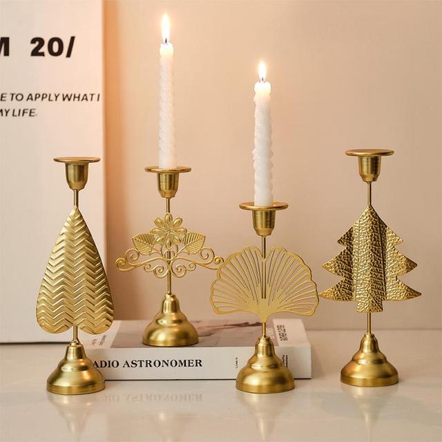 Metal Wrought Iron Gold Candle Holders Table Decorations Elegant Candle Stand Home Decor Handmade Eco-Friendly Valentine's Day