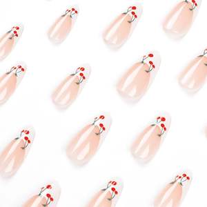 Haute Qualité 24 PCs Nude Et Blanc Forme D'amande Cerise Conception Presse Française Sur <span class=keywords><strong>Ongles</strong></span> <span class=keywords><strong>Faux</strong></span> <span class=keywords><strong>Ongles</strong></span> - Product Image 2