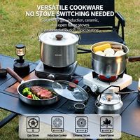 AeroMara Outdoor Camping Kochgeschirr-Set Tragbarer Edelstahl-Topf Pfanne Kessel für Wandern Picknick für 2-3 Personen (Komplett)