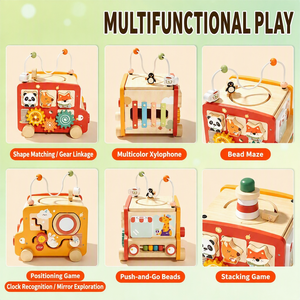 Cubo <span class=keywords><strong>de</strong></span> actividades <span class=keywords><strong>de</strong></span> madera con laberinto <span class=keywords><strong>de</strong></span> cuentas, engranajes giratorios, rompecabezas <span class=keywords><strong>de</strong></span> animales, ábaco, para motricidad fina y sensorial, para niños pequeños, CE CPC, venta al por mayor, OEM, personalizado - Product Image 2