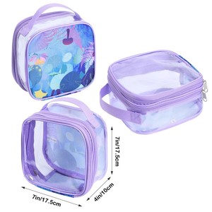 Pochette de beauté transparente personnalisée avec logo, forme carrée, imperméable, pochette de voyage en PVC transparente, fermeture éclair, sac à maquillage avec poignée - Product Image 2