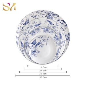 De china de hueso fino conjunto de cena azul y blanco de cerámica, platos de cena juego de vajilla de boda - Product Image 6