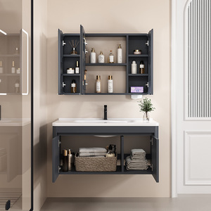 Meuble-lavabo mural haut de gamme sur mesure, design moderne, en contreplaqué, grand espace de rangement pour la rénovation de maisons de luxe et les écoles - Product Image 5
