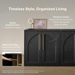 Buffet <span class=keywords><strong>de</strong></span> rangement arqué, meuble d'appoint modulaire, finition chêne <span class=keywords><strong>noir</strong></span> pour salon, cuisine, bar à café - Product Image 3