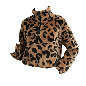 Sudadera de Forro Polar Grueso con Estampado de Leopardo Personalizado de Alta Calidad, Informal, para Otoño/Invierno, con Cierre de Cremallera 1/4 y Frente de Piel Sintética - Product Image 2