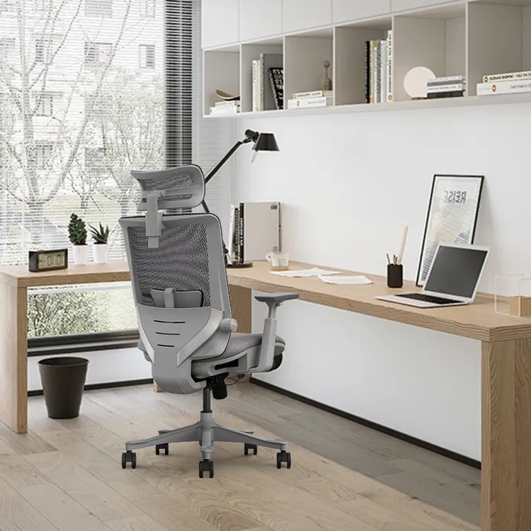 Chaise de bureau pivotante ergonomique de luxe moderne par Foshan China-Chaise de direction certifiée BIFMA Appui-tête réglable Tissu métallique