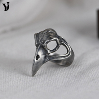 Bague Crâne de Corbeau en Argent Sterling 925, Style Gothique, Creux, Vintage, Punk, Biker, Bijoux pour Hommes et Femmes, Vente en Gros Personnalisée