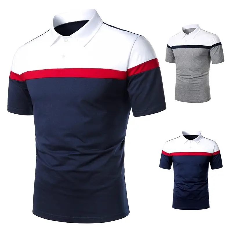 Wholesale 100% Cotton High Quality Polo Shirt Short Sleeve Contrast Color Stripe Color Men Polo Shirt