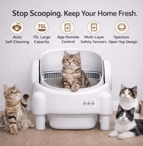Bac à litière intelligent et automatique pour chats 75L, conception ouverte, désodorisant, capteurs de sécurité multicouches, auto-nettoyant, grande capacité de récupération des déchets - Product Image 4