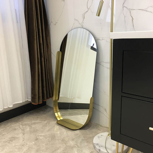 Espejo de <span class=keywords><strong>Baño</strong></span> Ovalado con Marco Dorado y Estante, Espejo de Vanidad Metálico Semienvuelto para <span class=keywords><strong>Baño</strong></span> y Decoración del Hogar, Venta al Por Mayor Directo de Fábrica - Product Image 2