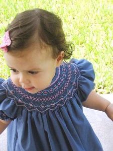 2023 verano elegante impreso hermoso vestido ahumado para niños pequeños hecho a mano lindos conjuntos de ropa de bebé con bordado en el cuello - Product Image 2