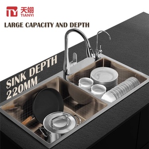 High Quality Handmade Stainless Steel Black Nano <b>Sink</b> No Fading Double Bowl Undermount <b>Kitchen</b> <b>Sink</b> - Product Image 3