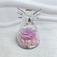 Kubah Kaca Bunga Abadi Mawar Malaikat Kecil Hadiah Hari Valentine Ornamen