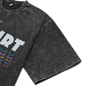 T-shirts décontractés pour hommes en coton tricoté 100% noir délavé à l'acide, avec motif lettres colorées imprimé, col rond, manches courtes, coupe ample - Product Image 5
