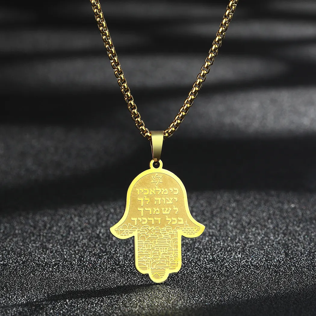 Rvs Jeruzalem In Hamsa Ketting Hamsa Hand Vormige Hanger Sieraden Geschenken Voor Mannen En Vrouwen