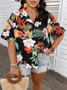 INS Fashion Plus <span class=keywords><strong>camicia</strong></span> a spalla scesa con stampa tropicale <span class=keywords><strong>senza</strong></span> Top in Chiffon <span class=keywords><strong>camicia</strong></span> a maniche corte stampata camicetta da <span class=keywords><strong>donna</strong></span> - Product Image 6