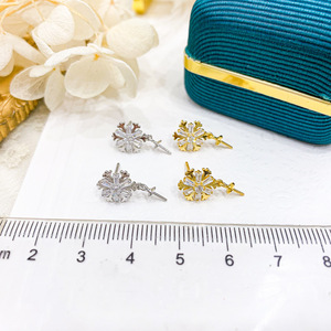 Boucles d'oreilles pendantes en argent S925 avec support vide pour perles DIY, motif flocon de neige, pour perles rondes de 8-11 mm, modèle 21137 - Product Image 4