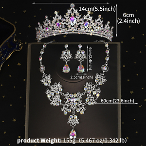 Aleación de lujo Rhinestone collar pendientes Tiara conjunto de joyas vestido de novia vestido de noche <span class=keywords><strong>accesorios</strong></span> nupciales para venta al por mayor - Product Image 6