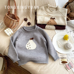 Tongxingyuan Girls Sweater Beige Gray 380 Round Neck Cartoon Knitted Top Autumn Winter Casual Cotton Wool Sweater - Product Image 5