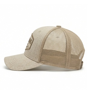 Gorra Trucker de Lino Bordada Personalizada al por Mayor, Gorra Trucker Lisa de 6 Paneles con Cierre a Presión para Exteriores - Product Image 3