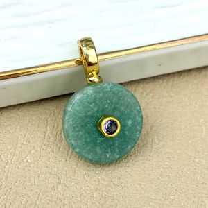 Liontin Koin Bulat Minimalis Berlapis Emas dengan Kristal Zirkon dan Batu Aventurin Hijau serta <span class=keywords><strong>Jasper</strong></span> Merah untuk Kalung DIY, Cocok untuk Hadiah Pesta - Product Image 6