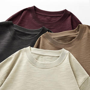 Camiseta Casual de Cuello Redondo para Hombre, Manga Corta, Color Sólido, Mezcla de Bambú y Algodón, 300gsm, Corte Holgado - Product Image 1