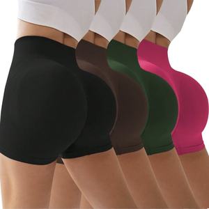 Pantalones de Fitness de punto sin costuras para mujer XL melocotón sólido de talla grande cadera pantalones cortos de Yoga de cintura alta cintura elástica mallas deportivas para correr - Product Image 1