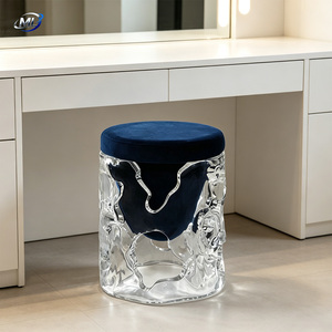 ML Ice-Effect Transparent Resin <b>Stool</b> With Velvet Cushion Modern Accent Furniture - Product Image 5