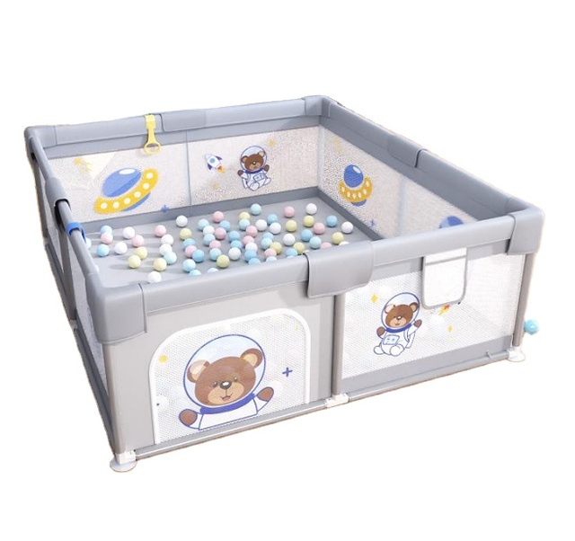 Light Grey 1.5*1.8M Inch Baby Playard Large Playpen with Gate for Toddlers Rails & Rail Guards