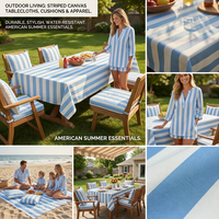Tissu rayé personnalisé bleu foncé avec des rayures rouge rose, toile en polyester rayée de 6 oz à 16 oz pour chaise longue, pour la décoration de maison de vacances