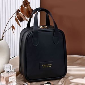Large Capacity PU Leather Double Zipper Portable Cosmetic Bag Maillard Retro Style Waterproof Antifouling <b>Storage</b> - Product Image 2