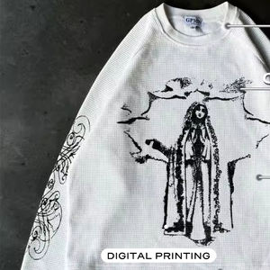 T-shirt Termica Pesante a Maniche Lunghe da <span class=keywords><strong>Uomo</strong></span> Personalizzata 280 Grammi Maglietta a Manica Lunga in Maglia Stampa Serigrafica Tessuto Waffle Stile Streetwear Lunghezza Crop - Product Image 2