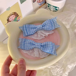 Fabric <b>bow</b> hair <b>clip</b>, spring/summer style, plaid lace hair accessory, women's hair <b>clip</b>, cute student hairpin headwear. - Product Image 3