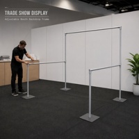 Structure de toile de fond pour salon professionnel, 2 poteaux réglables de 6 à 10 pieds, 2 poteaux fixes de 3 pieds, 3 traverses transversales, quatre plaques de base, support d'exposition