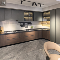 Armoires de cuisine complètes sur mesure, design grain de bois, couleur foncée, placards de rangement, armoires en bois, ensemble complet pour cuisine