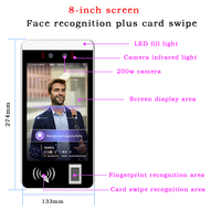 Máquina de Control de Asistencia y Acceso con Reconocimiento Facial y de Huellas Dactilares de 8 Pulgadas, Sistema Integrado, Compatible con NFC OEM, con SDK