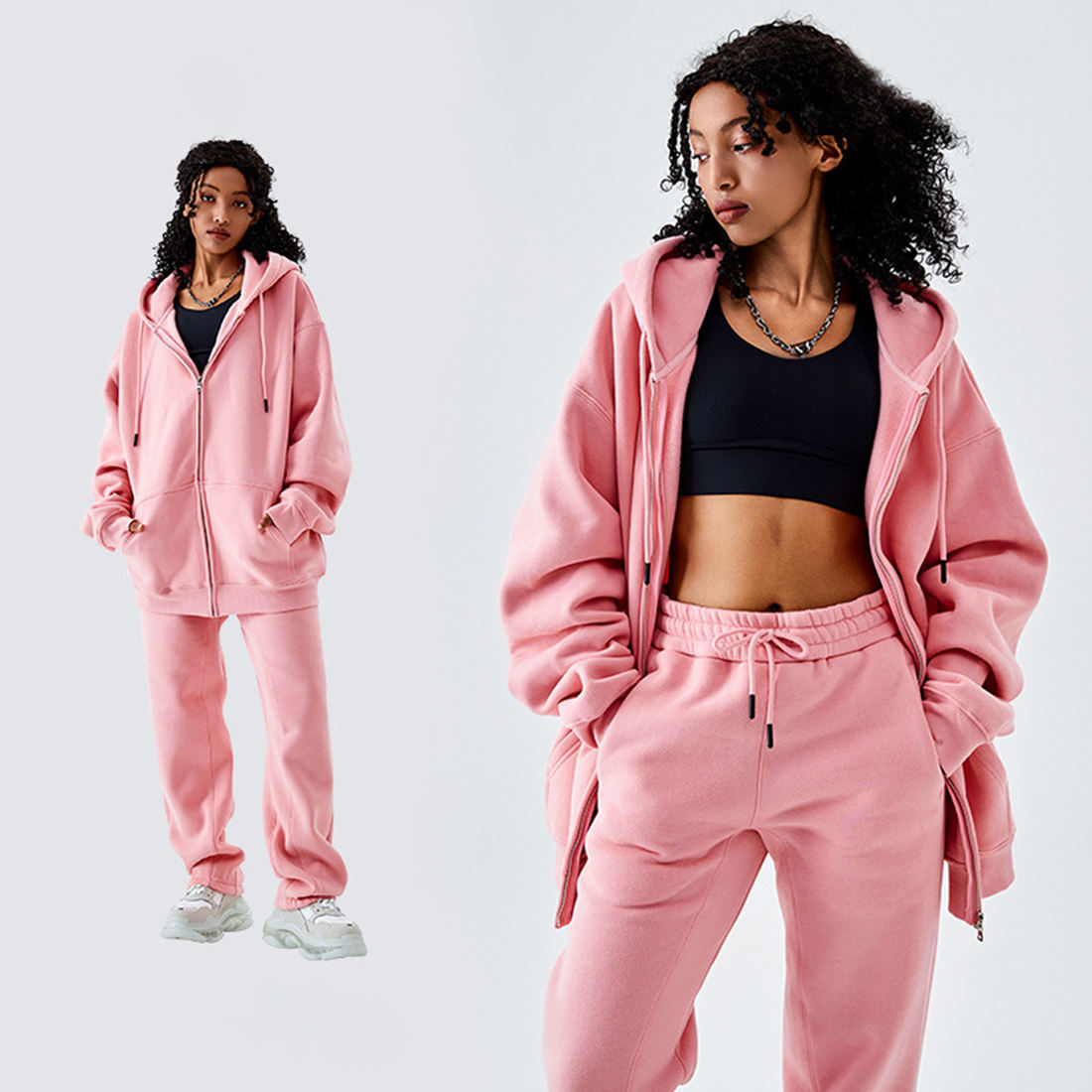 เสื้อฮู้ดสีชมพู