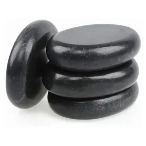 4 Pcs Spa Hand Crafted Black Hot Rocks Energy Massage Fix Stones Set Cooking Pedicure with Velvet Bag for Healing Pain Relief