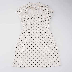 Robe Courte Blanche à Pois pour Femme avec Nœud au Col, Manches Courtes, Coupe Trapèze, Style Rétro Chic, Idéale pour Soirées Décontractées, Nouvelle Tendance 2026 - Product Image 6