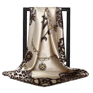 Fashion Pattern Large Square Satin Headscarf Silk Like Scarves Shawls