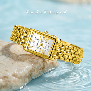 Montres LIGE ST6733 dorées élégantes pour femmes, bracelet vintage, cadran romain, boîtier <span class=keywords><strong>rectangulaire</strong></span>, <span class=keywords><strong>montre</strong></span> dorée étanche + boîte cadeau - Product Image 5